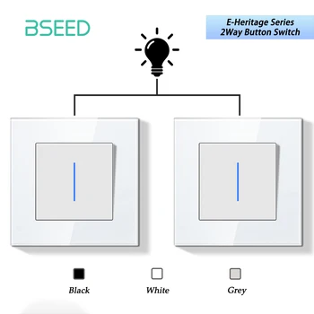 BSEED E Series ปุ่มสวิทช์ 1/2 Gang 2Way Wall Light สวิทช์แผงกระจกสวิทช์ไฟ LED สําหรับบันได 250V 1