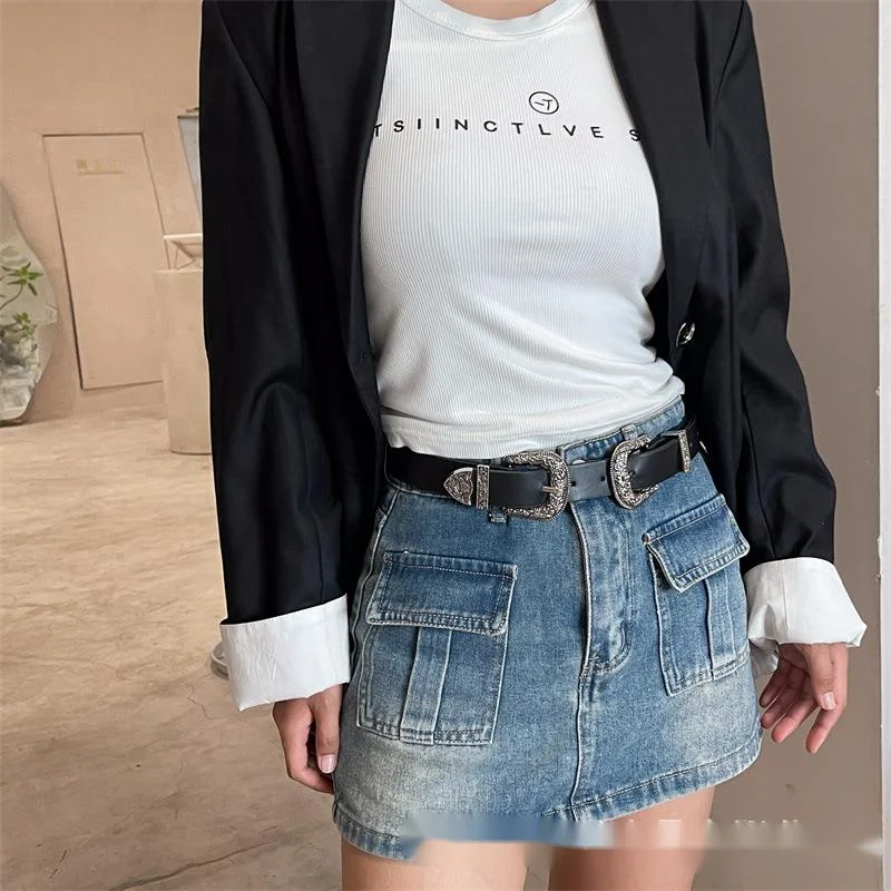 New Spicy Girl Doppia Testa Fibbia ad Ago Pantaloni Stile Semplice da Donna Cintura Tendenza Moda 23 Stagioni_voghion.com