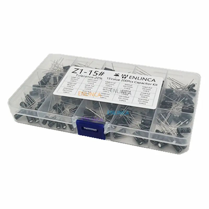 Electrolytic Capacitor Aluminum Electrolytic Capacitor 15values 200pcs Electrolytic Capacitor Organization Storage 0.1-220uF Capacitors Assortment Box Kit