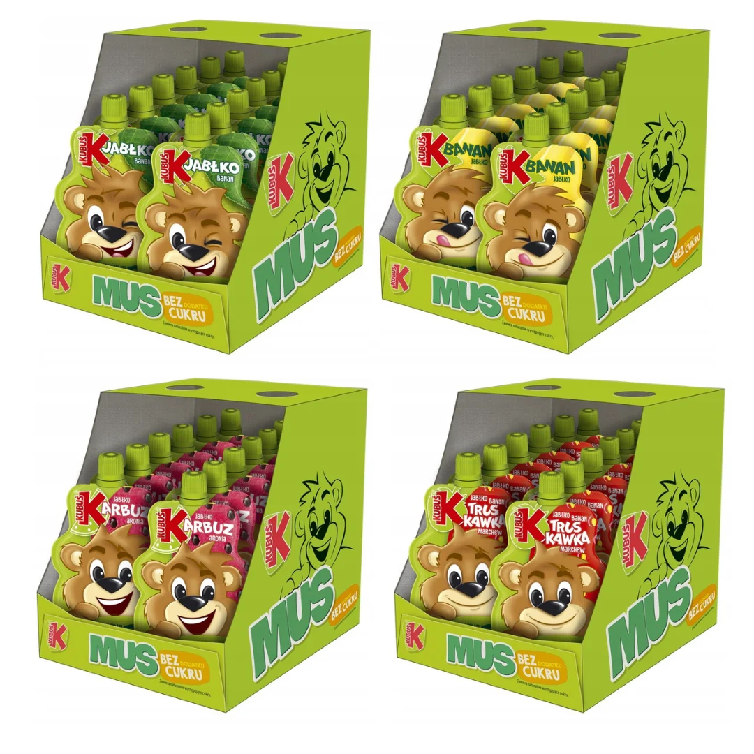 Kubuś Mus 100% Mix 4 smaków musów owocowych 100 g x 48 sztuk z Polski za $24.99 / ~90zł
