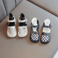 

Girls Covered Toes Sandals 2022 Summer New Kid Princess Square-toe Soft Baby Cute Hook & Loop Children Fashion Lattice PU Casual