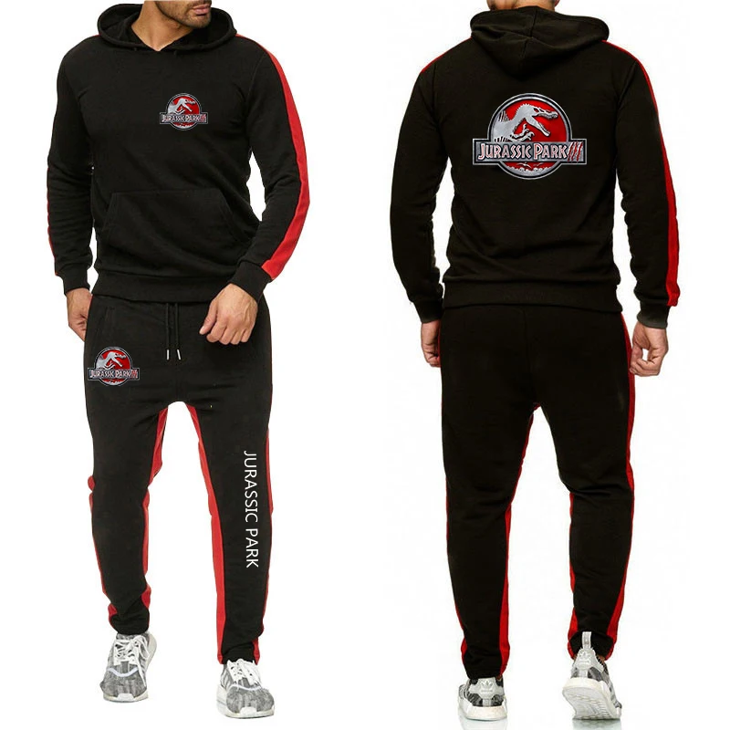 2023 Men's new Jurassic Park Spring and Autumn hoodie sweatpants suit Harajuku jacket sports comfortable solid color suit