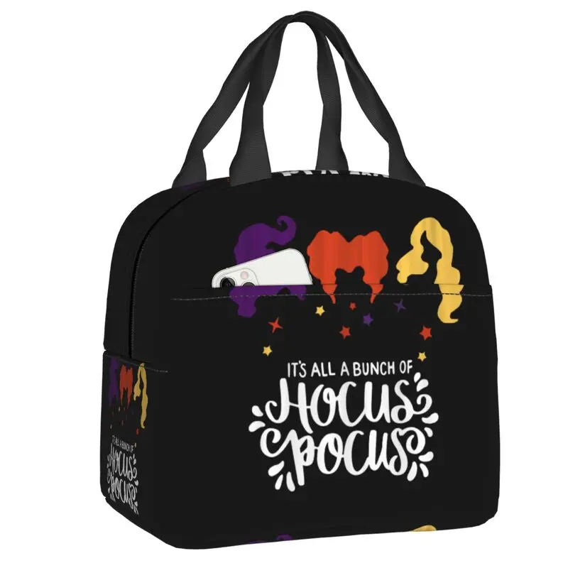 

Halloween Hocus Pocus Insulated Lunch Bag Witch Witchcraft Reusable Cooler Thermal Bento Box Women Kids Food Container Tote Bags