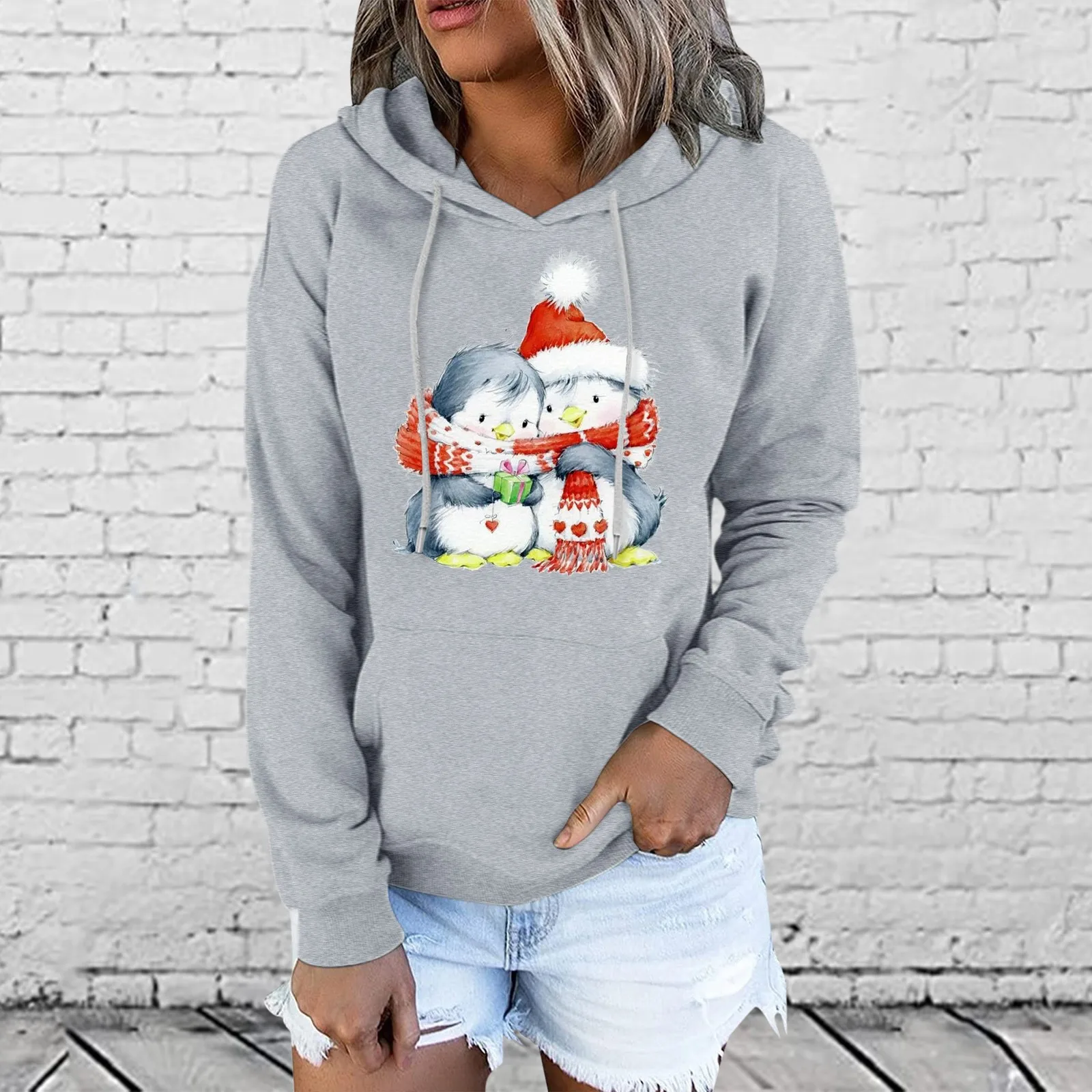 

Christmas Letter Print Hoodies Ladies Long-Sleeves Hooded Sweatshirt Xmas Ugly Snowman Oversize Pullover 2023 Female Sweater