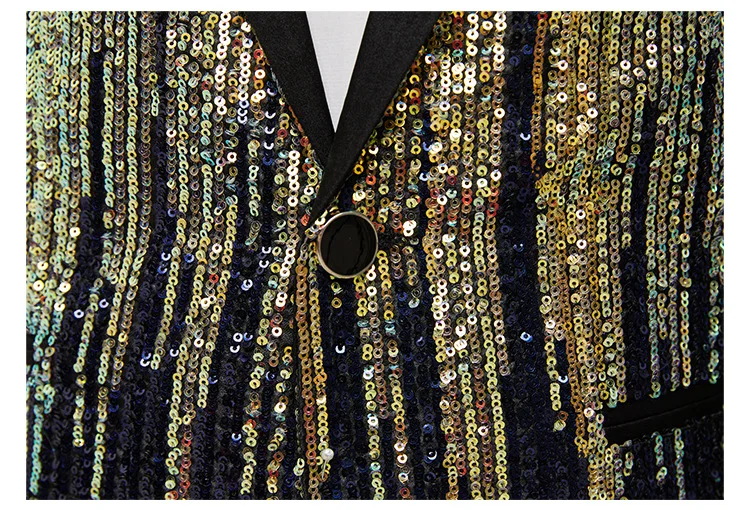 Mens Striped Sequin Sparkling Suit Jacket Blazer Shawl Lapel One Button Dress Blazers Men Stage Party Prom Wedding Tuxedo Cotume 4