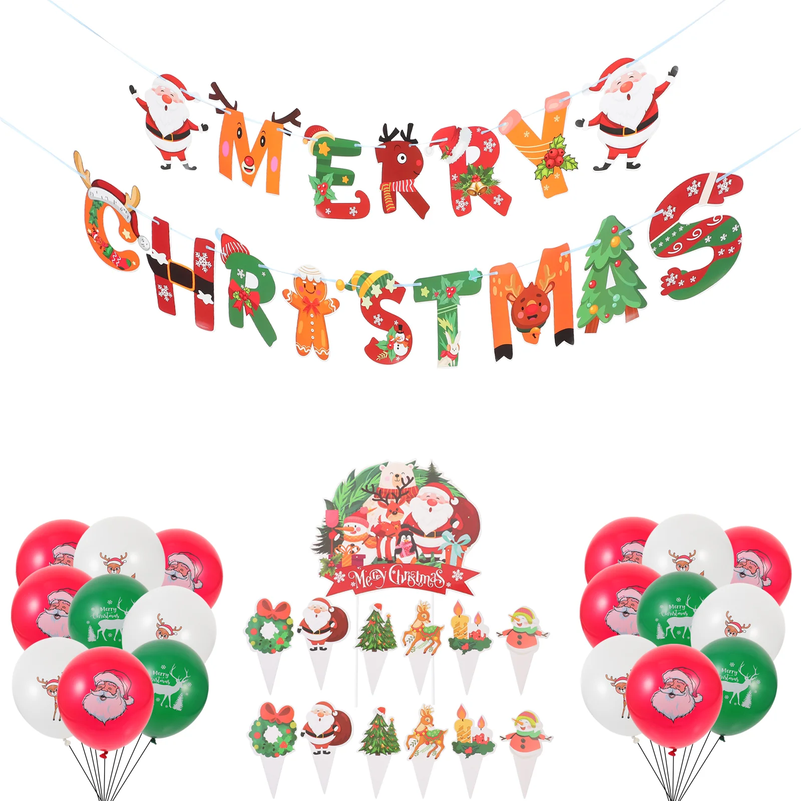 

Christmas Balloon Decorations Party Banners Cake Insert Hanging Topper Emulsion Toppers
