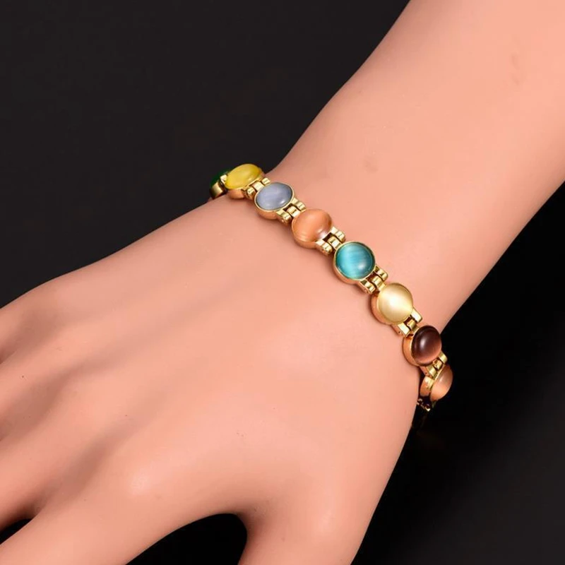 Colorful stone magnetic health energy germanium magnetic bracelet hologram chain link charm bracelet for women arthritis charm bracelet magnetic bracelet