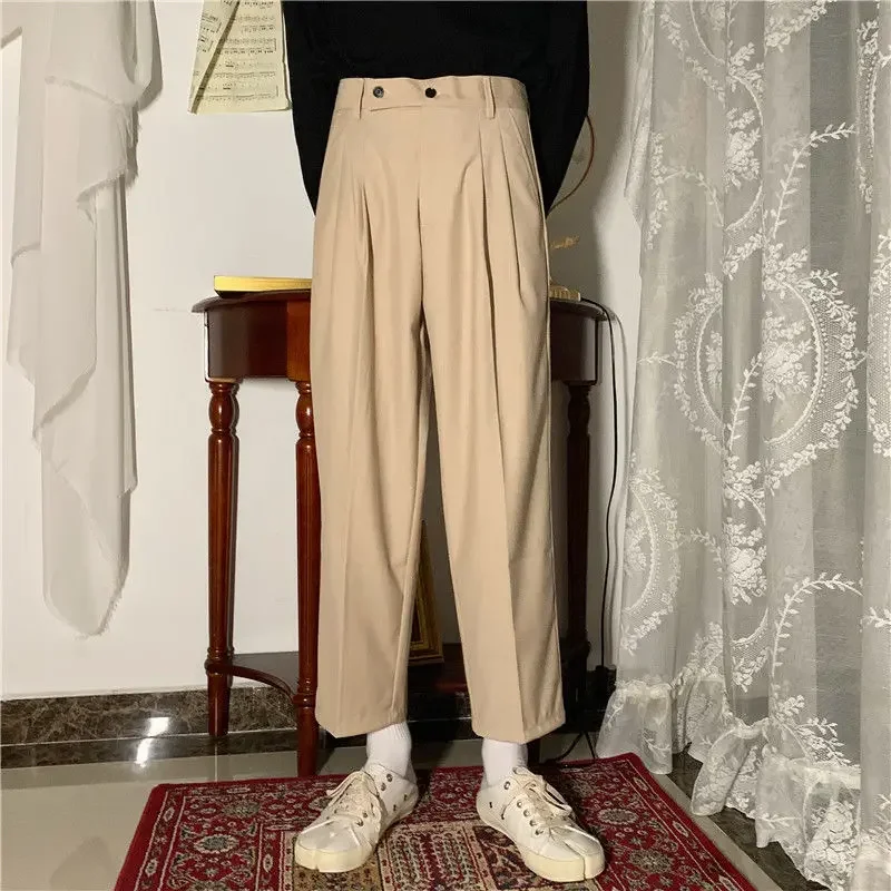 thumbnail image 1 of Pantalones grises drapeados de trabajo para hombre, trajes fluidos de oficina para hombre, pantalones de verano 2024, ropa elegante de estilo coreano, moda elegante de primavera, 1 of 5