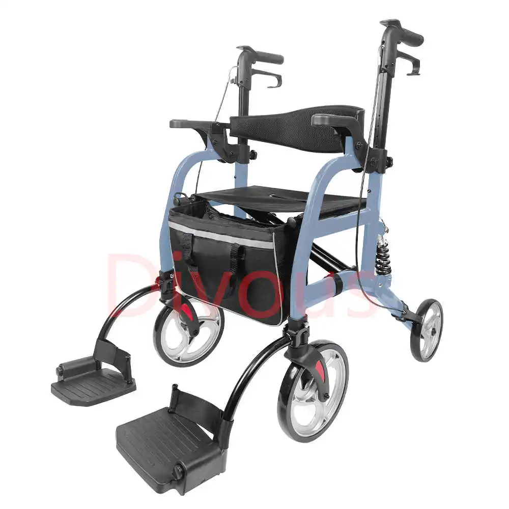 Free shipping Transport Rollator Rolling Walker Combo with Hand Activated Brakes and Back Support 3