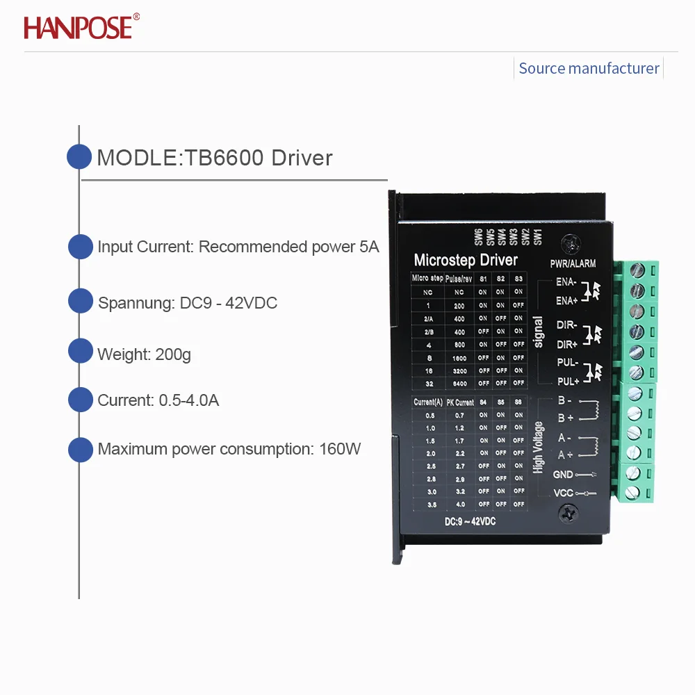 스테퍼 모터 드라이버 TB6600 전류 4.0A 서브디비전 32, NEMA23 및 NEMA17 모터와 호환 가능