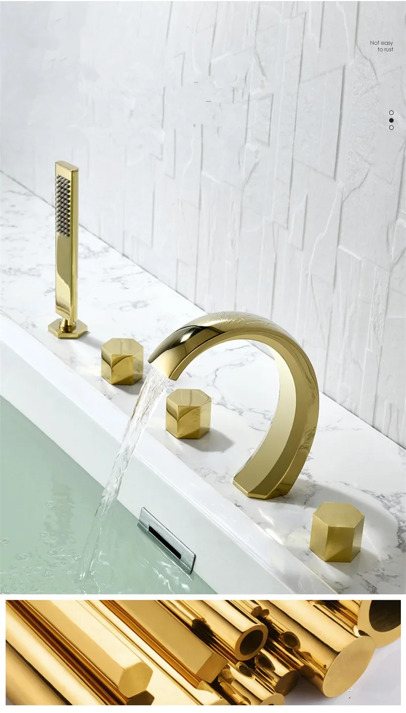 Description Picture 4 of itemGray Bathtub Faucet Widespread Tub Sink Mixer Tap Brushed Gold Brass Bathroom Bath Shower with Hand shower Head