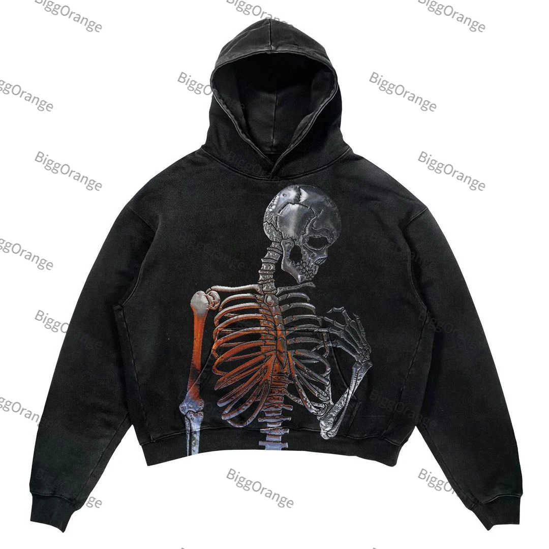 

Новинка, Осенний уличный модный свободный свитер в стиле хип-хоп с принтом черепа, готический свитер для мужчин и женщин, толстовка большого размера в стиле ретро, топ с капюшоном в стиле аниме