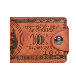 Men's Leather Wallet with 100 Dollar Design - Large Capacity, Fashionable Photo Card Holder (Coffee)