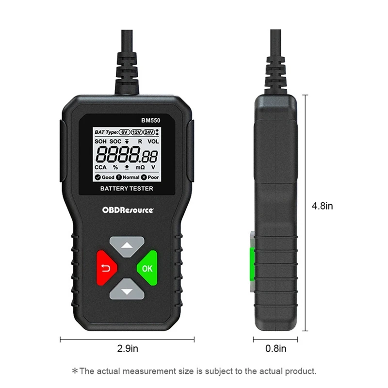자동차 배터리 테스터, BM550, 6V, 12V, 24V, 100-2000 CCA, 2Ah-220Ah 배터리 시스템, 자동 배터리 분석기, 자동차 배터리 도구 감지