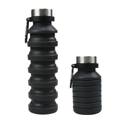 Collapsible 550ml BPA - Free Silicone Water Bottle - Perfect for Hiking, Travel, and Gym (Black)