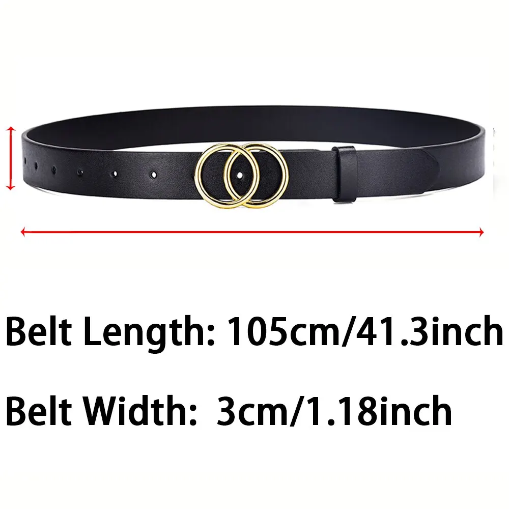 Women's Belt Trend Double Round Buckle Belt Simple And Versatile Youth Belt Pu Leather Belt Paired With Jeans Skirt Women Belt