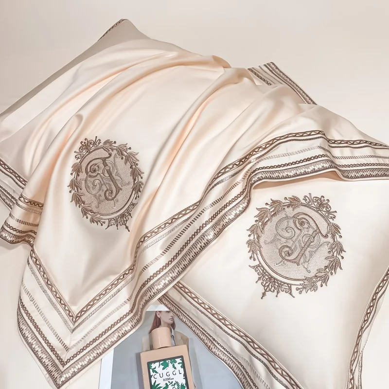 Luxury Embroidery Bedding Sets 1000TC Egyptian Cotton Champagne White Red Duvet Cover Bed Sheet/Fitted Sheet Pillowcases 4Pcs 5