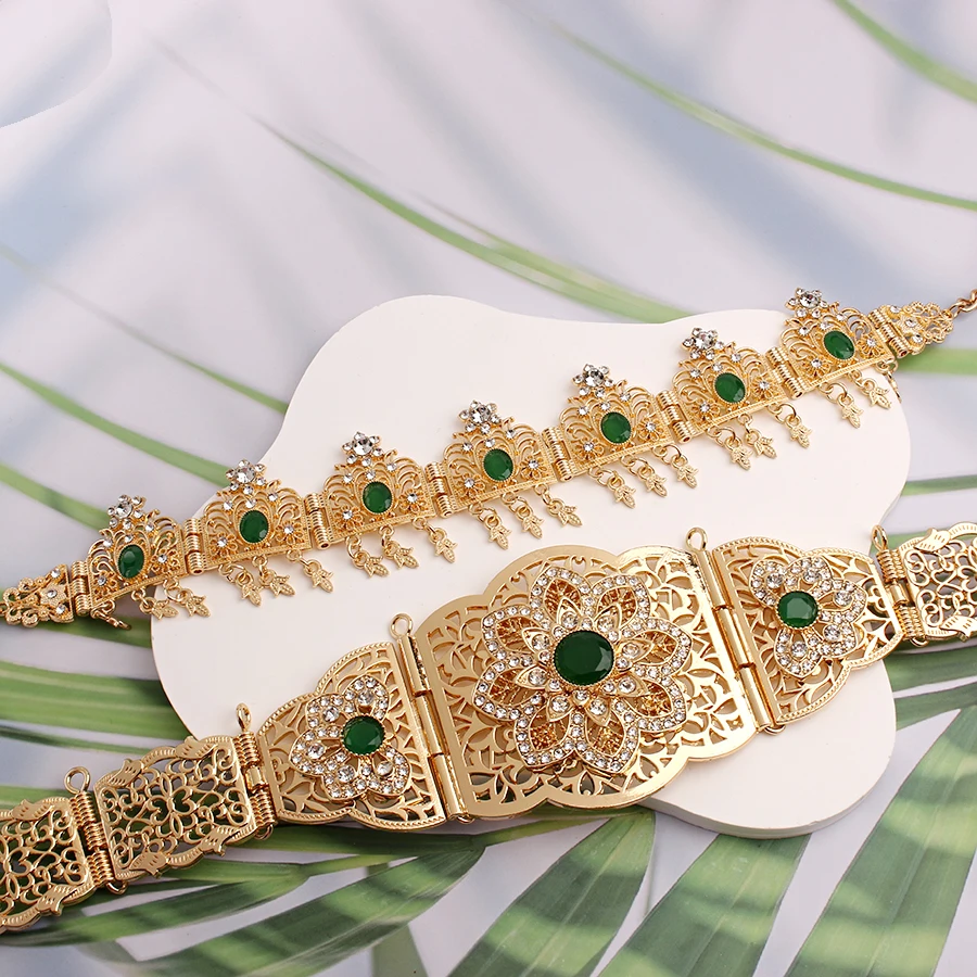 Bridal Waistband Bridal Dress Decoration Gold Plated Wedding Belts Jewelry Set For Bridal Muslim Arabic Bridal Dress Chain Bride Accessory
