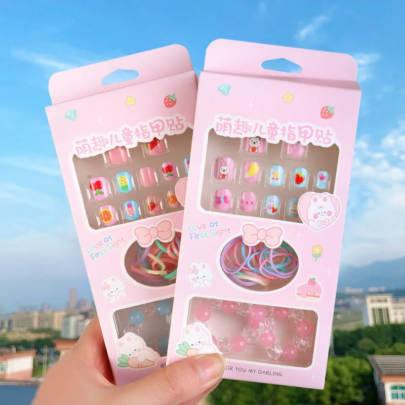 

24/12pcs Kids Cartoon Detachable Fake Nails Full Cover Press Stick On Nails Children False Nail Girls Gifts Nail Decoration