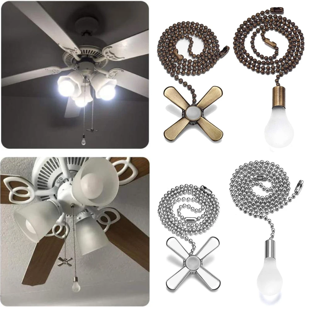 2pcs Ceiling Fan Pull Chain Beaded Ball Extension Chain Light Bulbs Fan Pull Set Connector Ceiling Light Fixture Parts