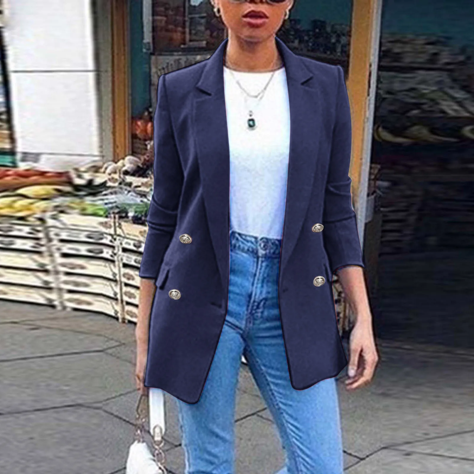 

2024 New Autumn Long Version Suit Blazers Casual Solid Lapel Thin Blazer Women Long Sleeve Cotton Coats Female Jackets Outwear