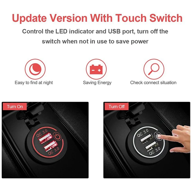 2X QC 3.0  USB  ,  12V, 24V USB ܼƮ, ġ ġ , ڵ, ؾ, Ʈ, RV, , 