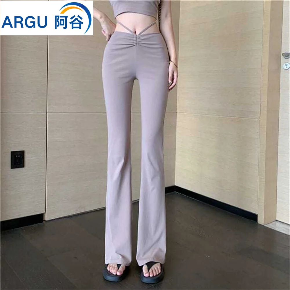

2023 Autumn Sexy Y2k Flare Pants High Waist Pants for Women Bodycon Drawstring Bell Bottom Pants Harajuku Women's Classic Pants