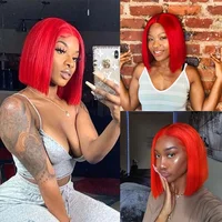 Perruque Bob Courte Rouge 13x4 Lace Frontale, Cheveux Humains Raides, Perruques Courtes Brésiliennes Colorées pour Femmes Noires 3