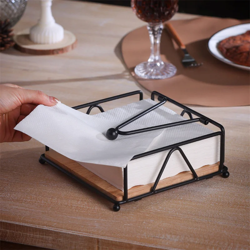 

Square Tissue Iron Storage Rack Simple Retro Paper Napkin Holder Solid Color Cafe Hotel Restaurant Tissue Home Paper Organizer