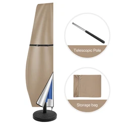 Durable Waterproof Outdoor Umbrella Cover - Weatherproof Oxford Cloth Sunshade Protector with Push Rod - KHAKI