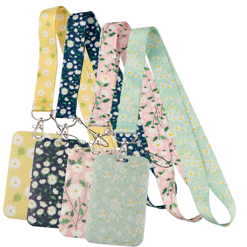 Cute Daisy Pattern Lanyard for Keys ID Card Cover Badge Holder Business Phone Charm Key Lanyard Neck Straps Keychain Accessories purple flowers anime lanyard badge holder id card lanyards mobile phone rope key lanyard neck straps keychain key ring