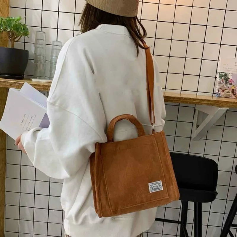 Corduroy Totes Bags For Women Shoulder Bag Female Soft Environmental Storage Reusable Girls Handbag Small And Large Shopper Tote