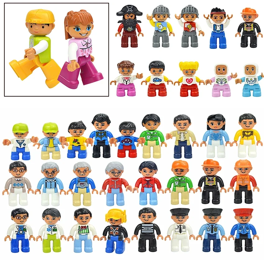 Figure Di Grandi Dimensioni Building Block Doll Family Farmer Pirate Worker Medico Poliziotto Grande Mattone Compatibile Build House Duploes Toy