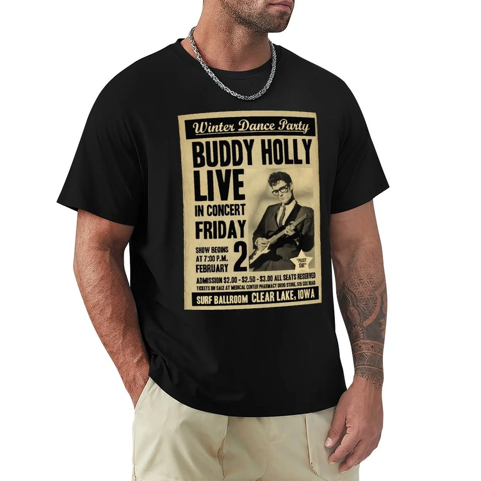 

Buddy Holly Concert Poster. T-Shirt heavyweight t shirts aesthetic clothes vintage clothes Men's t-shirt