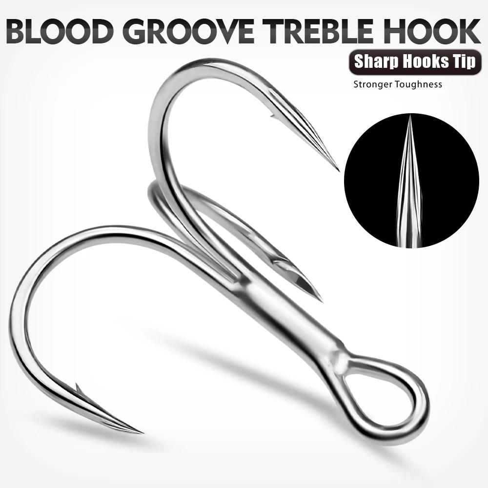 20pcs High Carbon Treble Hooks - Super Sharp, Solid Size 1#-14# Triple Barbed Steel Fishing Lure - Jigging Fishing Hook 3