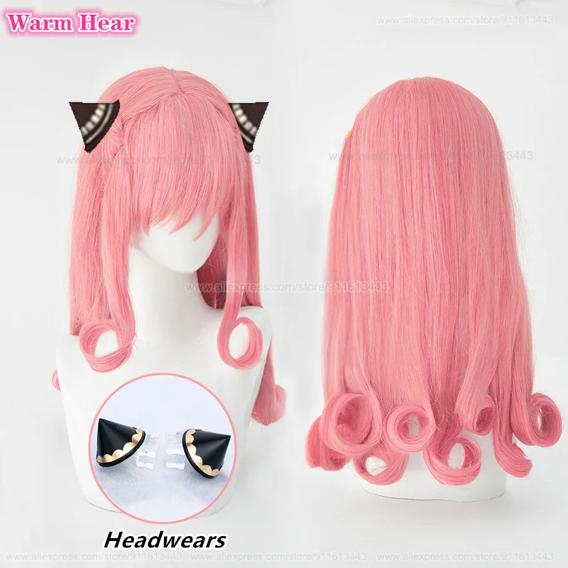 

In Stock Anime Anya Forger Cosplay Wig 60cm Long Pink Curly Hair And Headwears Heat Resistant Hair Halloween Party Wigs +Wig Cap