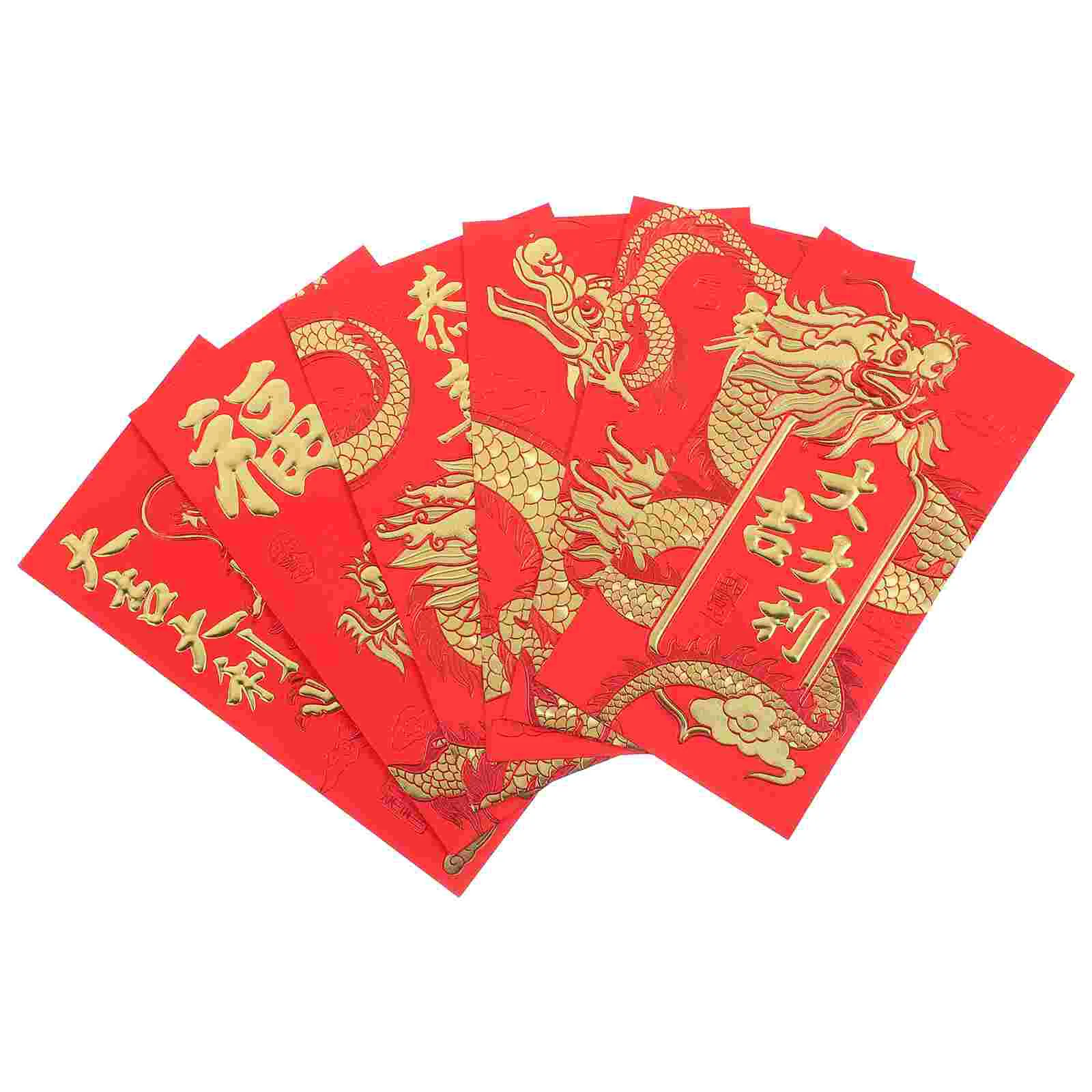 

6 шт., бумажные конверты с изображением китайского дракона