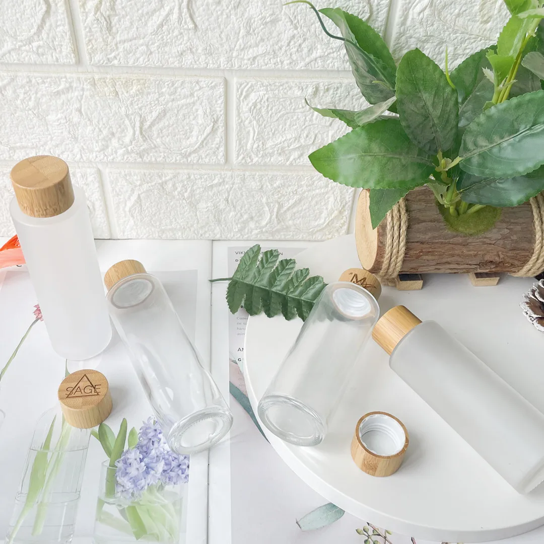 

100/120/150ML Upscale Empty Refillable Glass Bottles Portable Cosmetic Jar Container Pot with Eco-friendly Bamboo Screw Cap
