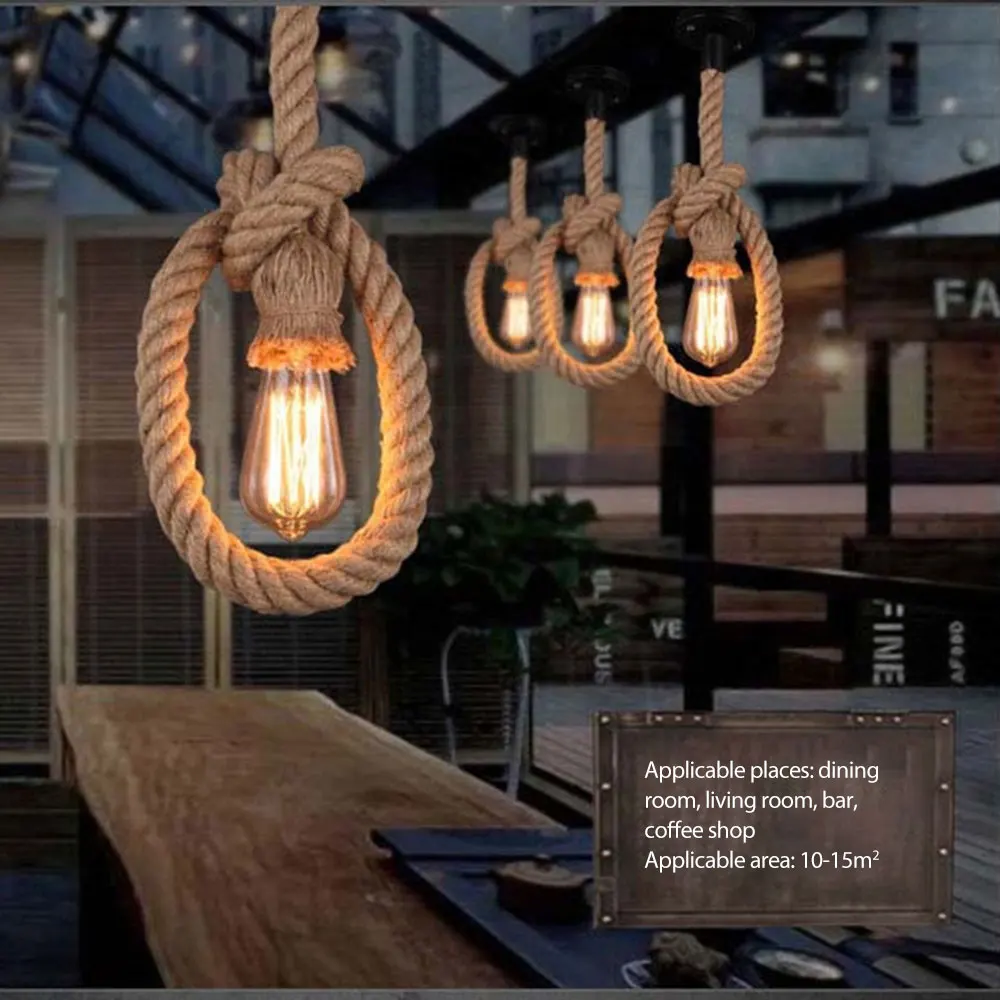 

Подвесные светильники из пеньковой веревки, креативные декоративные лампы для кухни, освещение для кафе, магазина, бара, ресторана, E27