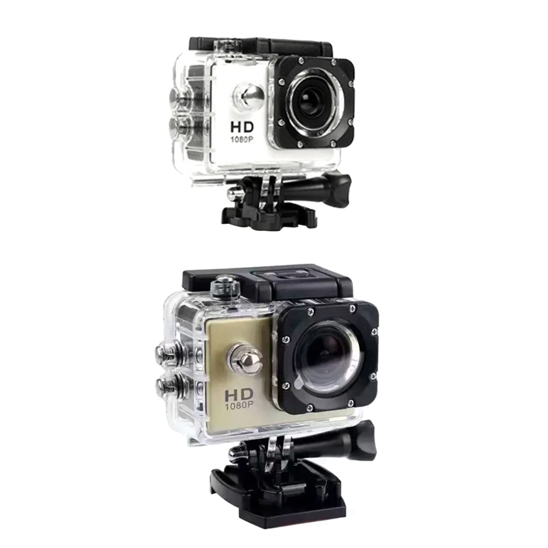 

2Set 480P Motorcycle Dash Sports Action Video Camera Motorcycle Dvr Full Hd 30M Waterproof,Gold & White