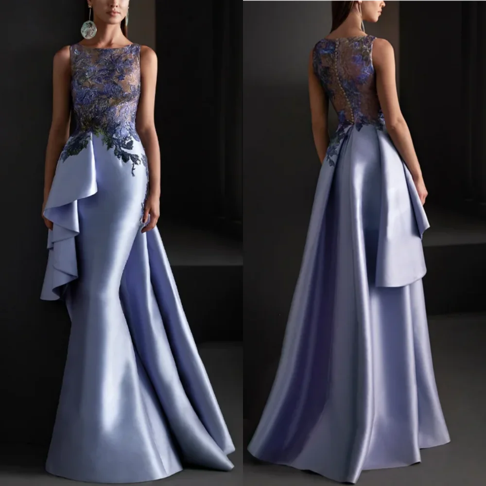 

Prom Dress Evening Saudi Arabia Jersey Draped Applique Pleat Prom Mermaid O-Neck Bespoke Occasion Gown Long Dresses