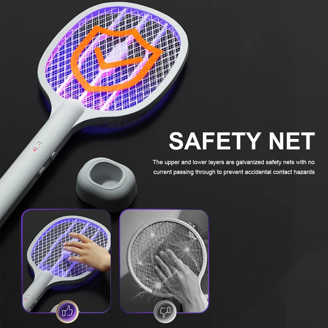 2 in 1 Bug Zapper Racket Handheld Electric Fly Swatter Safe Mosquito Swatter Rechargeable for Home Office Backyard Patio Camping 4