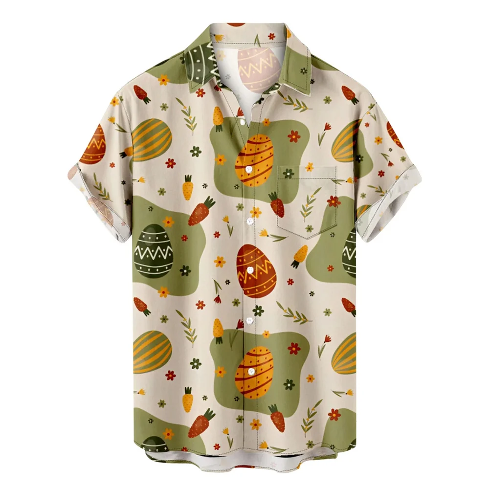 Camisas hawaianas de feliz Pascua para hombres, camisas con botones y estampado de huevos de conejo, camisas casuales de verano para fiestas en la playa, ropa para mujeres