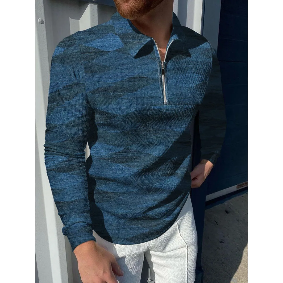 

Men's Printed Zipper Casual Polo Shirt shirt Color 7