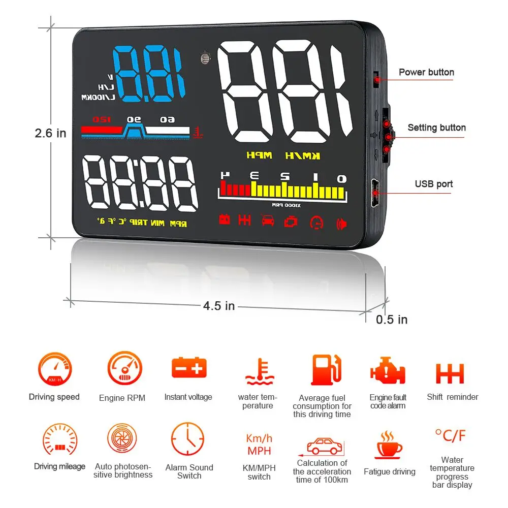 ڵ ӵ   跮, OBD2  ÷, KMH MPH Ÿڹ HUD, ڵ   溸, D5000