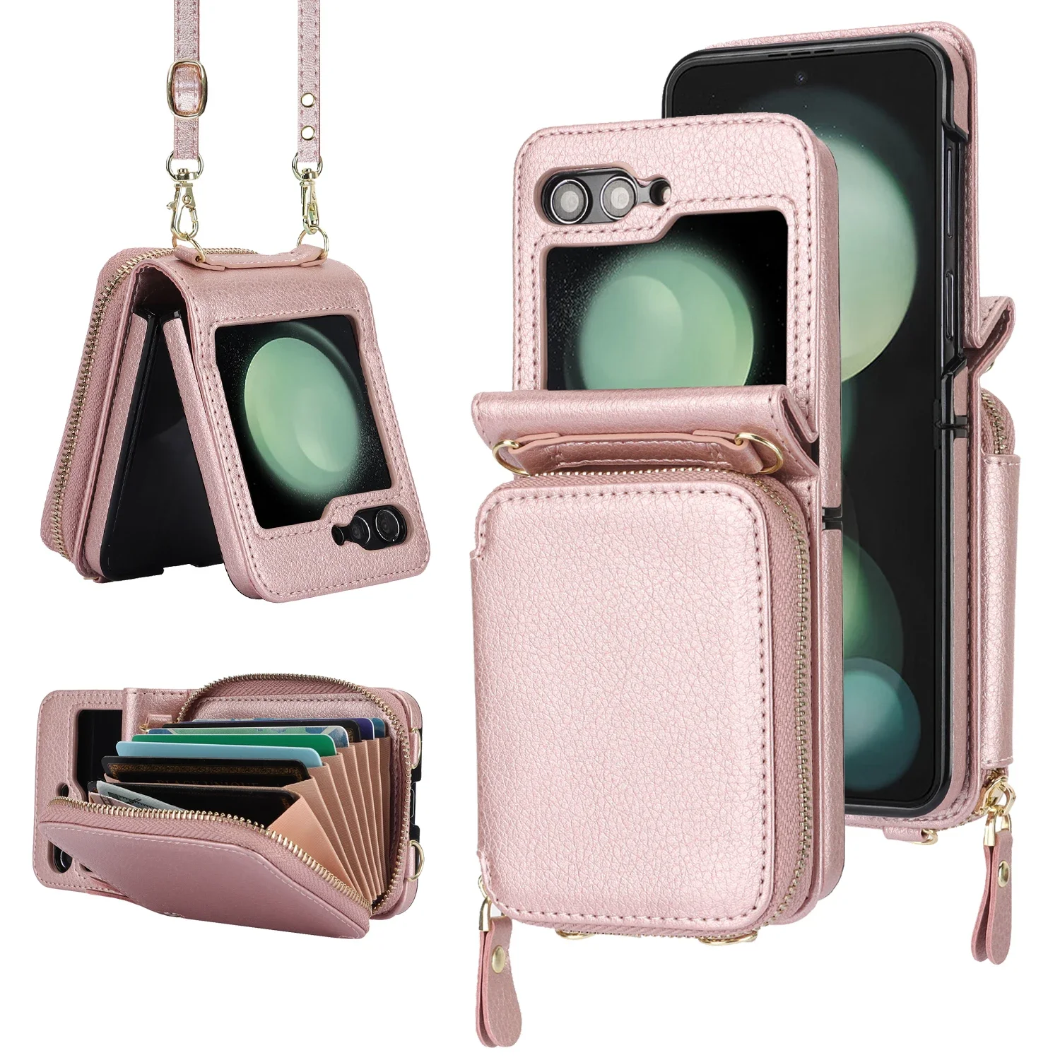 Elegant Crossbody Leather Wallet Case with Zipper Purse and RFID Protection