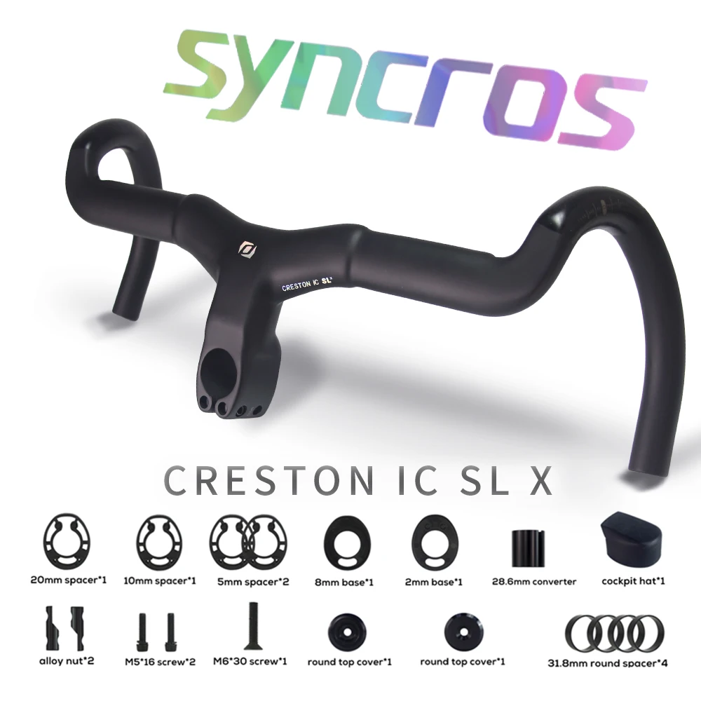 

Syncros Chrome Creston IC Sl X Gravel Integrated Cockpit 28.6/31.8mm Internal Cable Routing Bicycle Carbon Handlebar