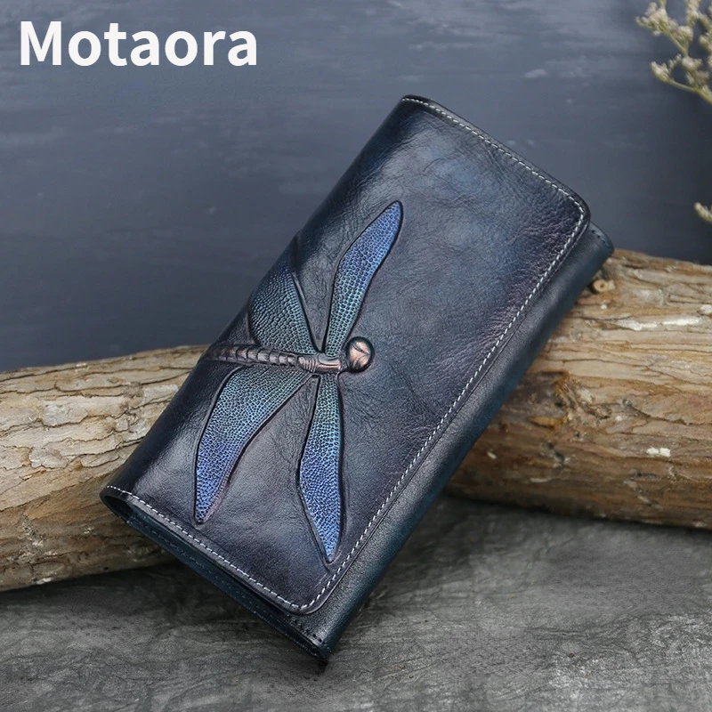 MOTAORA 2023 Women s Wallet Retro Cowhide Card Holder New Genuine Leather Long Ladies Purse Handmade