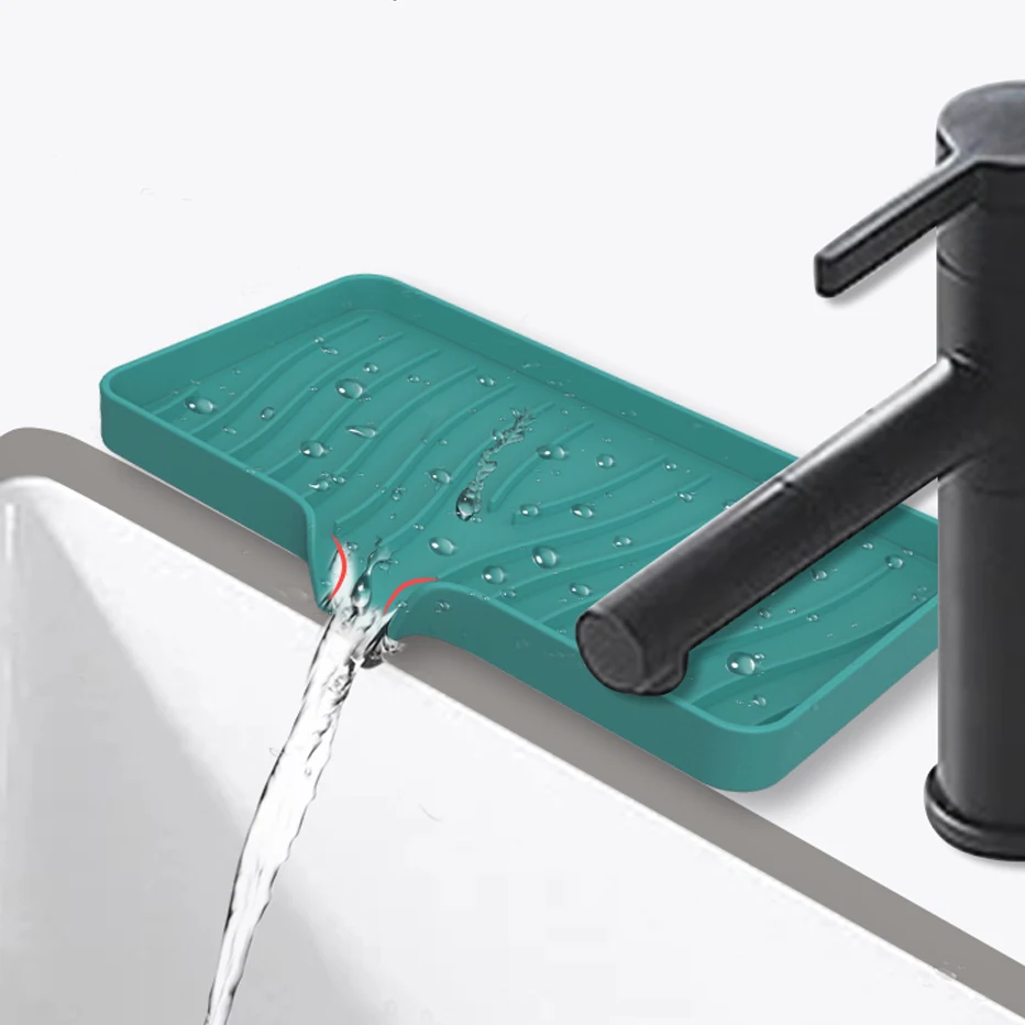 Kitchen Tray Storage Tray Kitchen Sink Mat Faucet Mat Soap Dispenser Tray Silicone Faucet Mat Kitchen Sink Tray Soap Dispenser Sponge Drain Pad Sink Splash Drying Mat Countertop Storage Tray