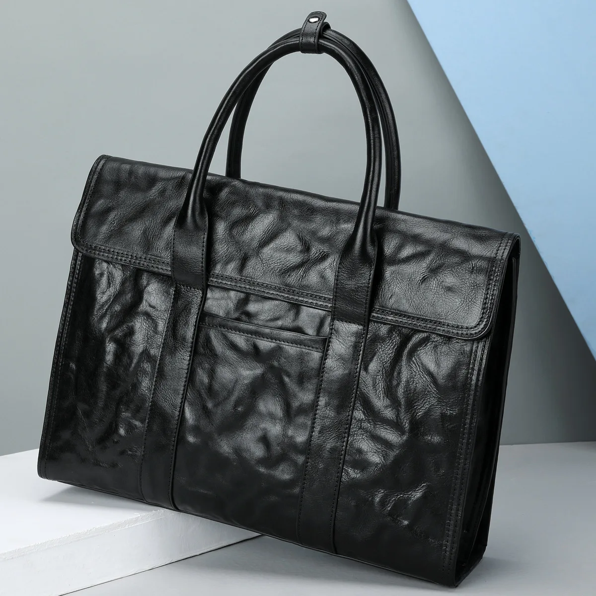 Stylish Men's Leather Briefcase High-end Business Messenger Bag Top-grain Cowhide Handbag